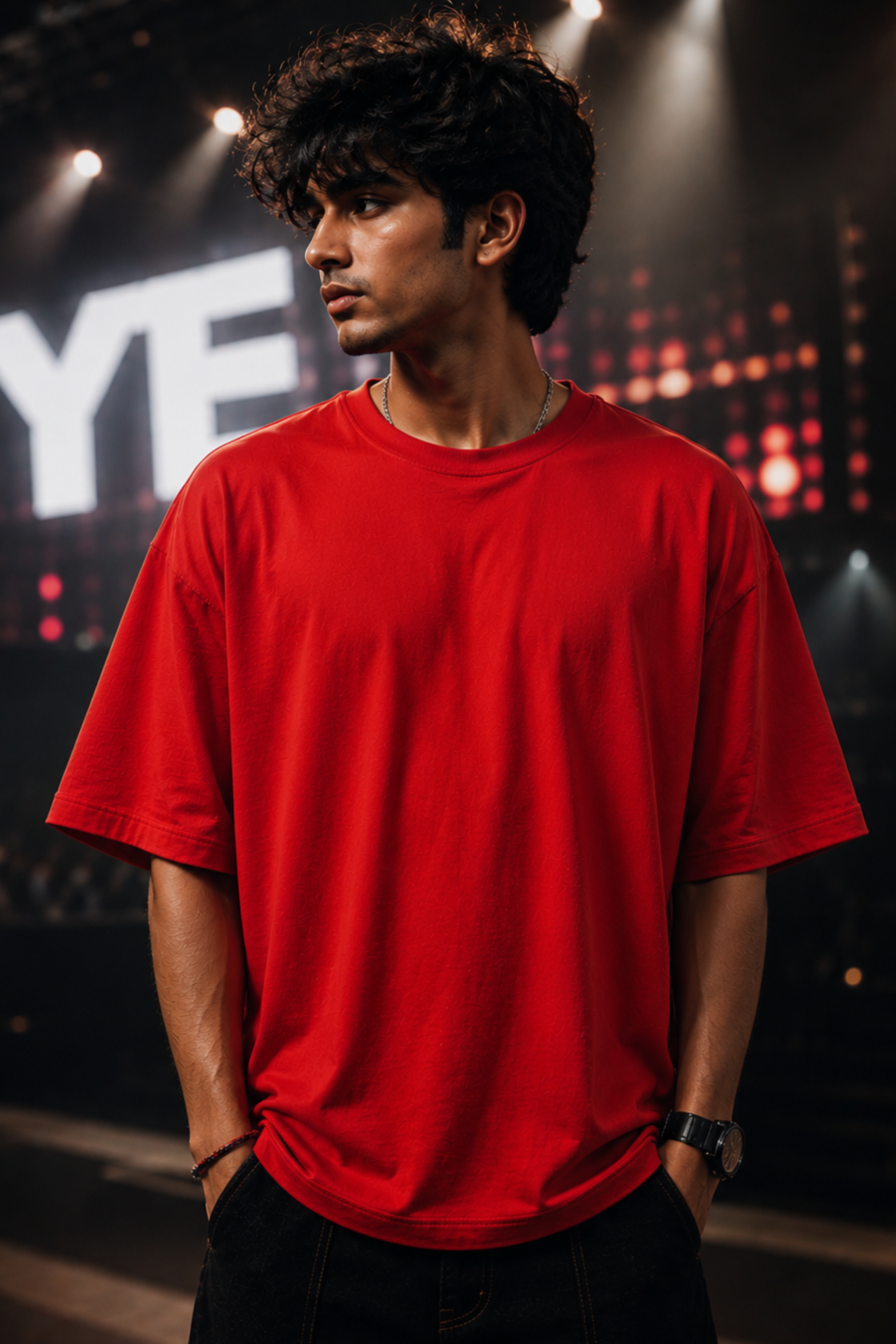 YE Red Concert Ready Oversized T-shirt for Men Back View - Atached Streetwear India