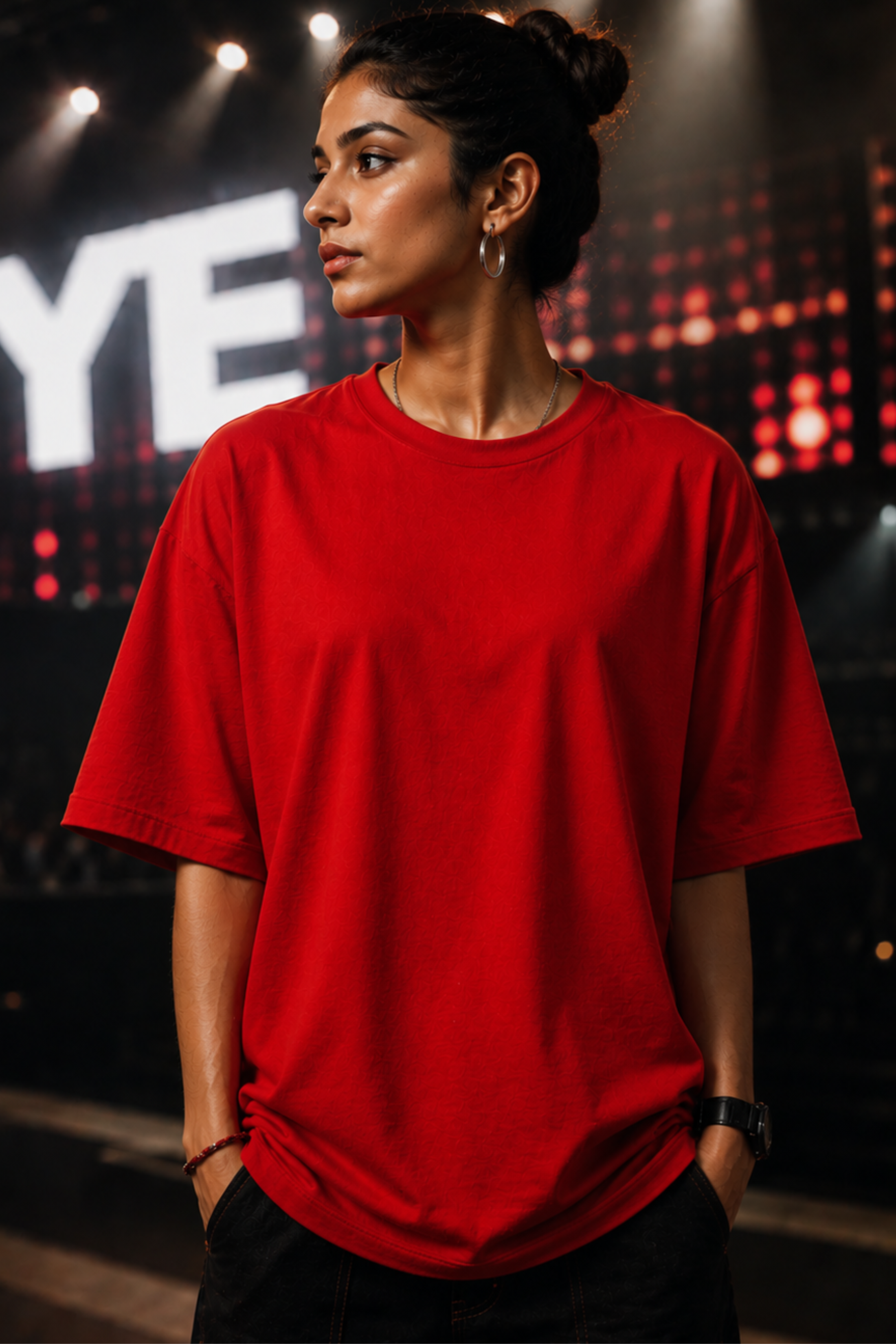YE Red Concert Ready Oversized T-shirt for Women Back View - Atached Streetwear India