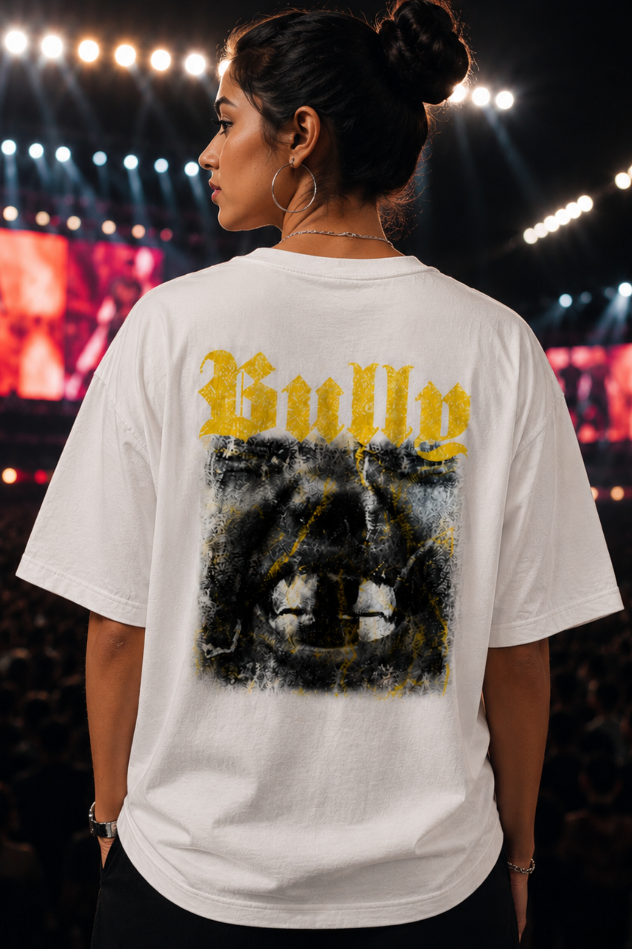 White Concert Ready Oversized T-shirt for Women Screen Printed