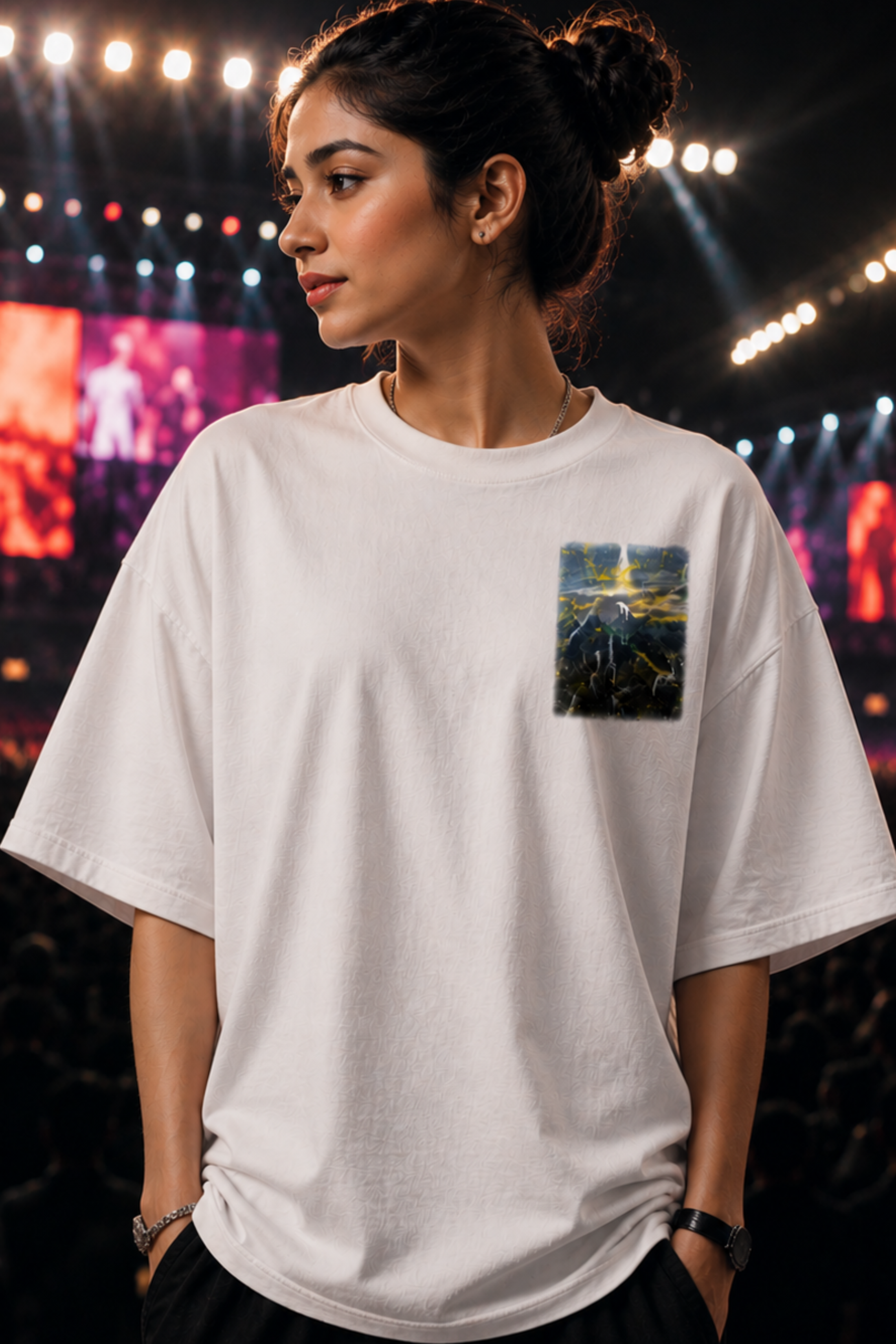 YE Bully White Concert Ready Oversized T-shirt for Women Back View - Atached Streetwear India