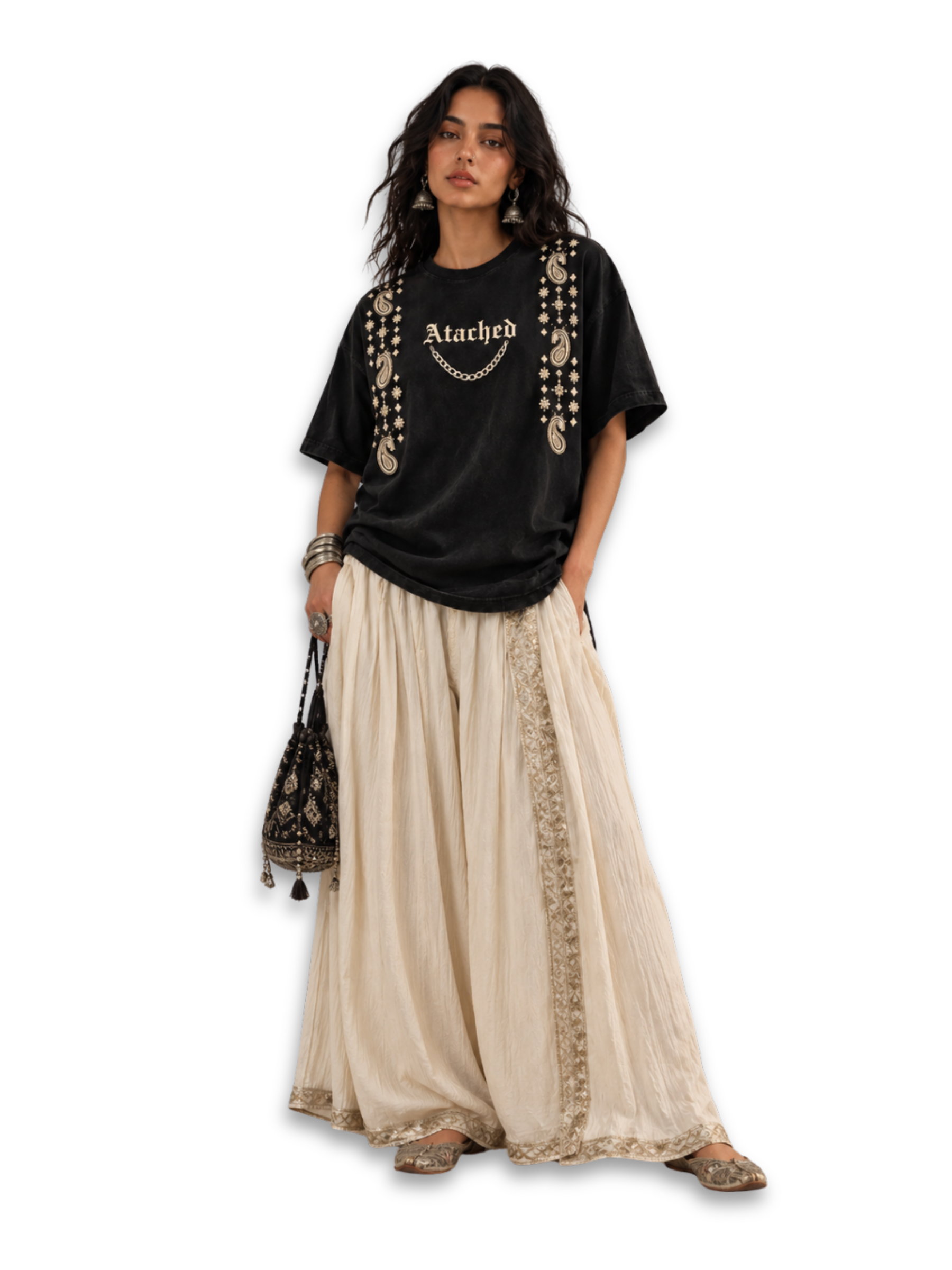 Paisley Oversized Tee Black - Women