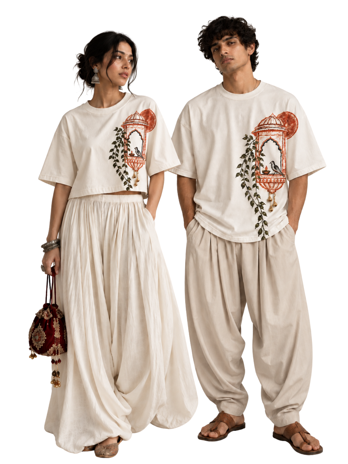 Angan Oversized Tee+CropTop-Couple Combo