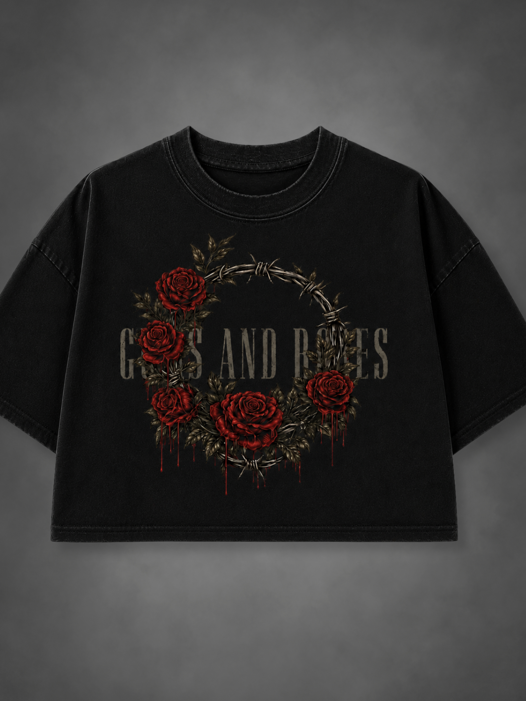 GNR Vintage Rock Oversized Crop Top - Women Black