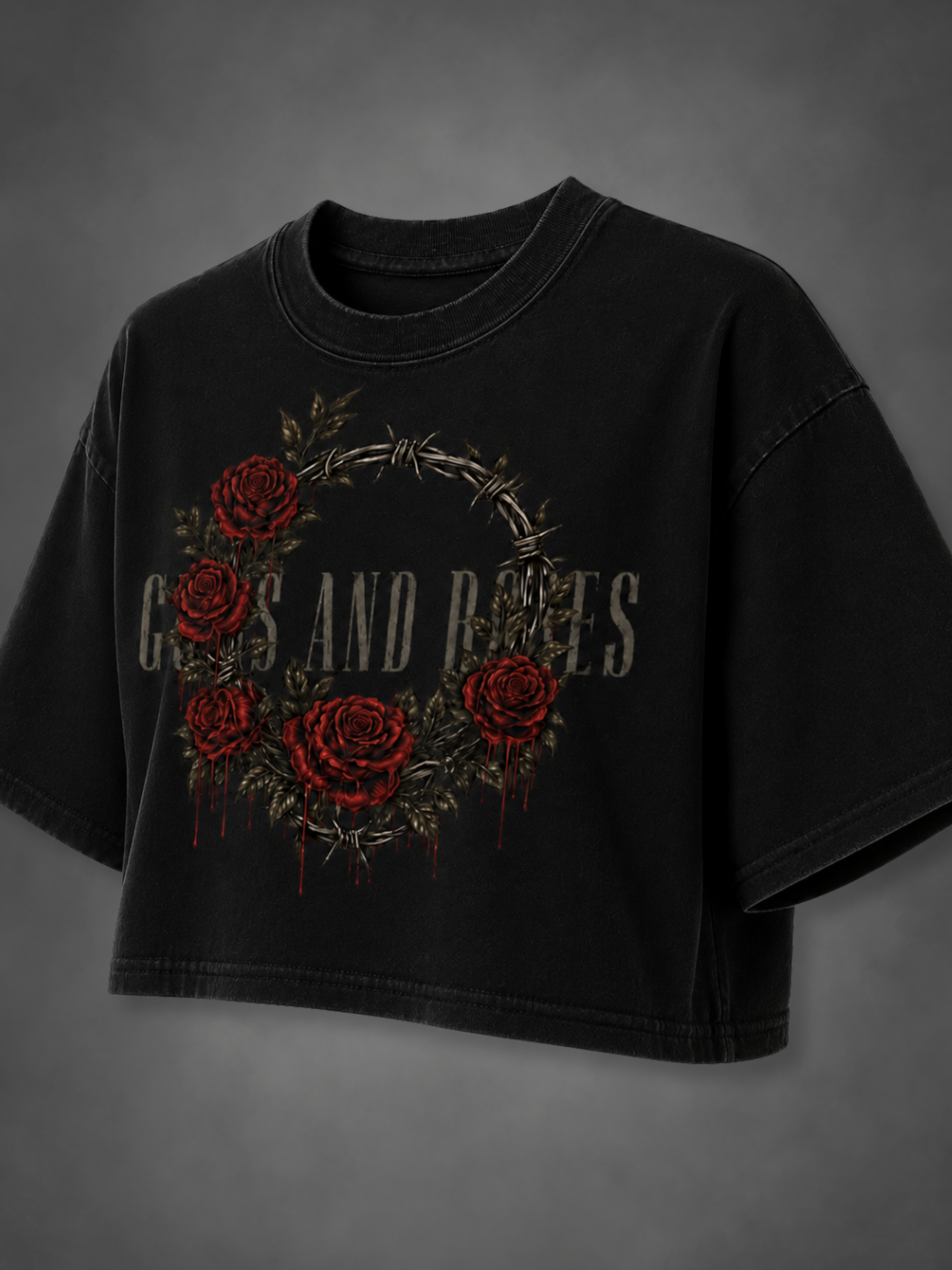 GNR Vintage Rock Oversized Crop Top - Women Black