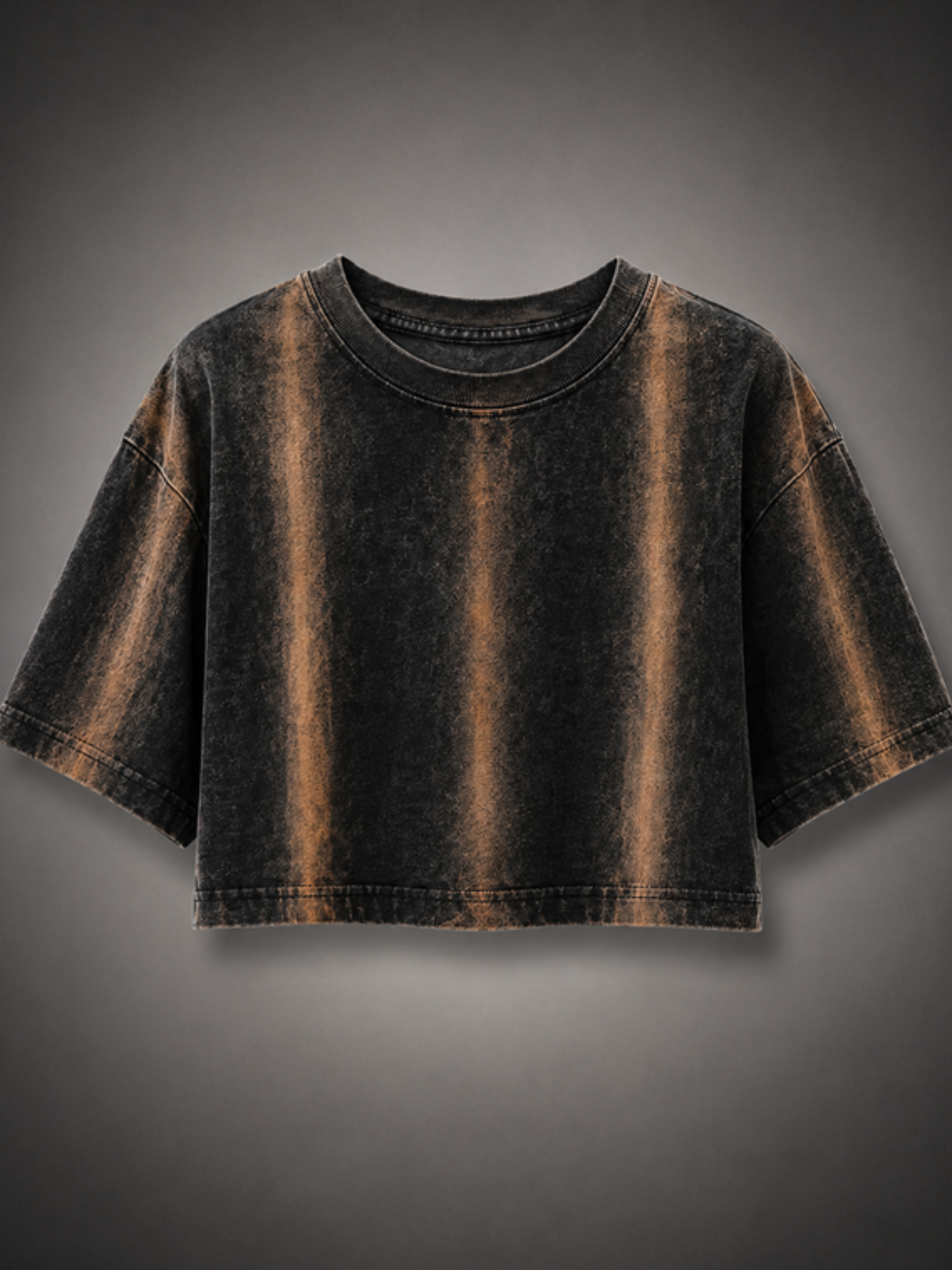 Black rust streaked oversized crop top by Atached — women's distressed rust-wash crop tee