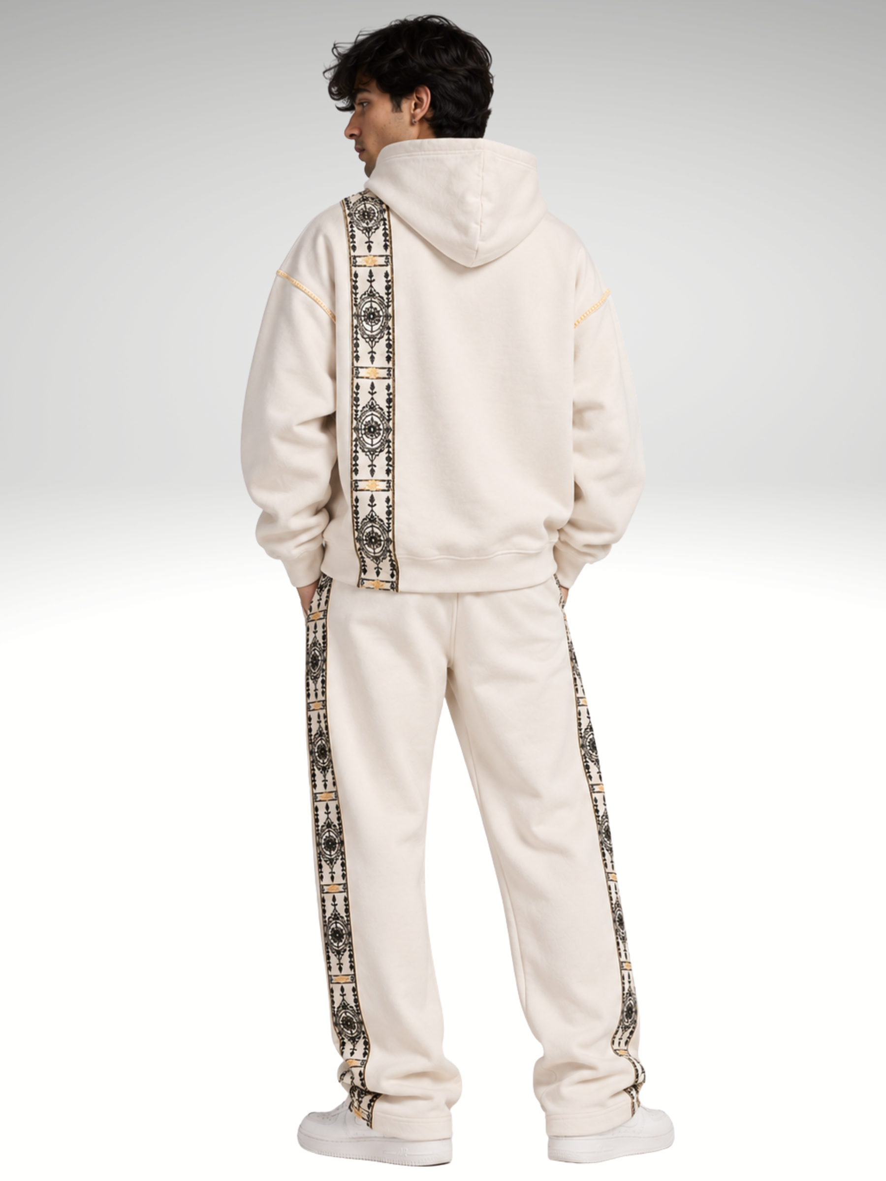 Cosmic Hoodie-Flared Stylised White Coordset - Men