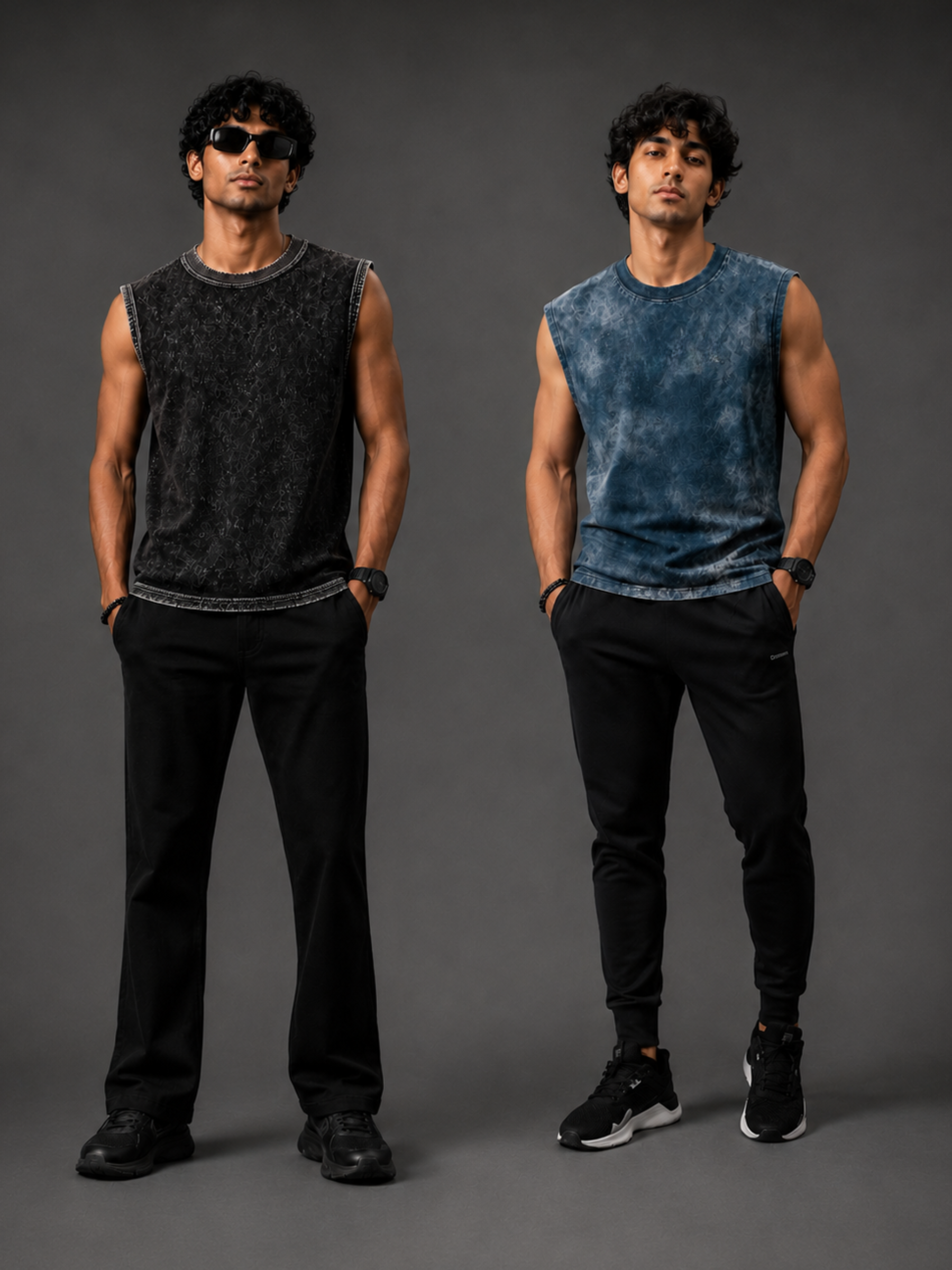 PulseMax Black Athletic Vest + Ocean Blue Sculpt Vest - Men's Combo