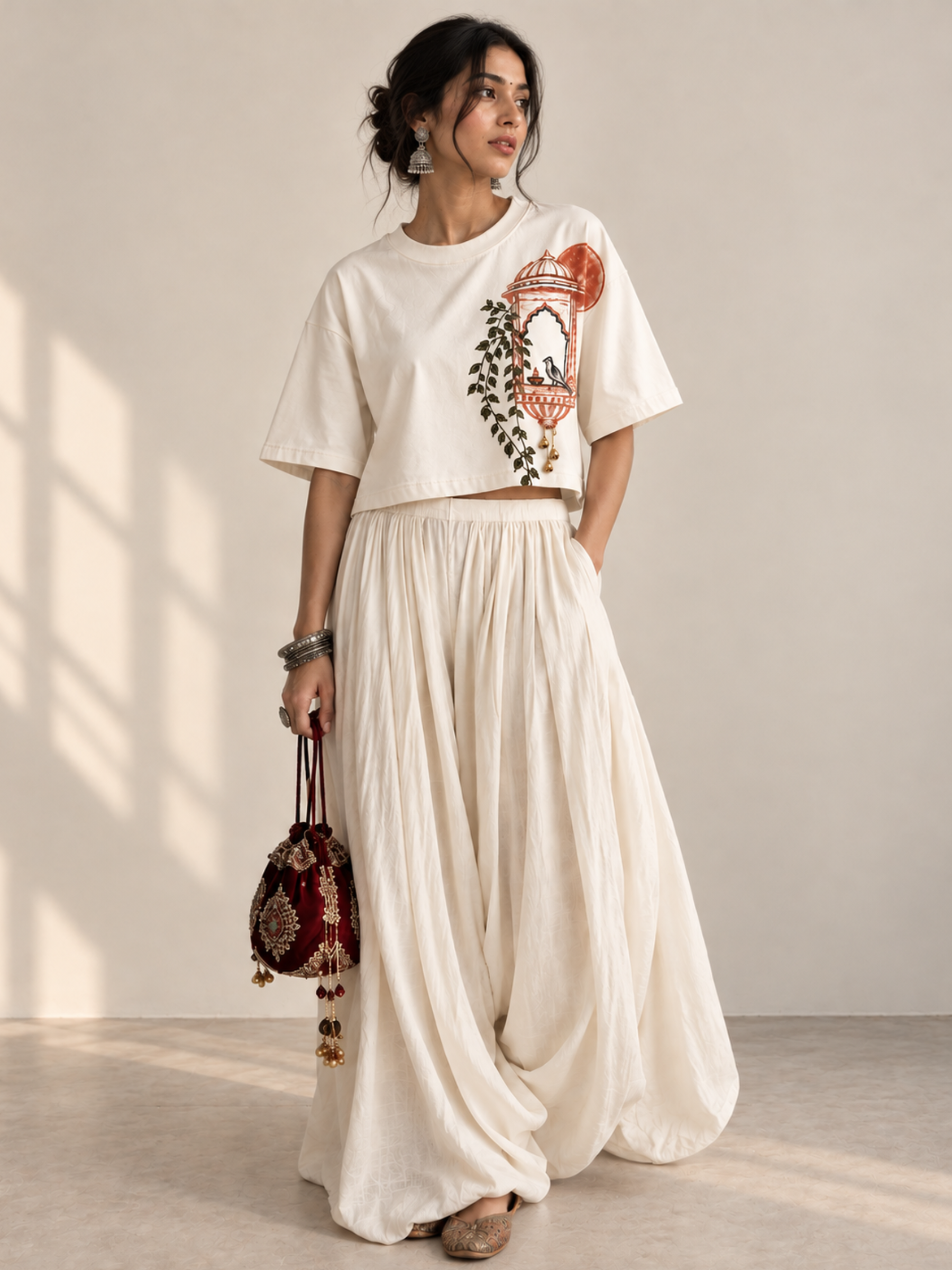 Angan Oversized Tee+CropTop-Couple Combo