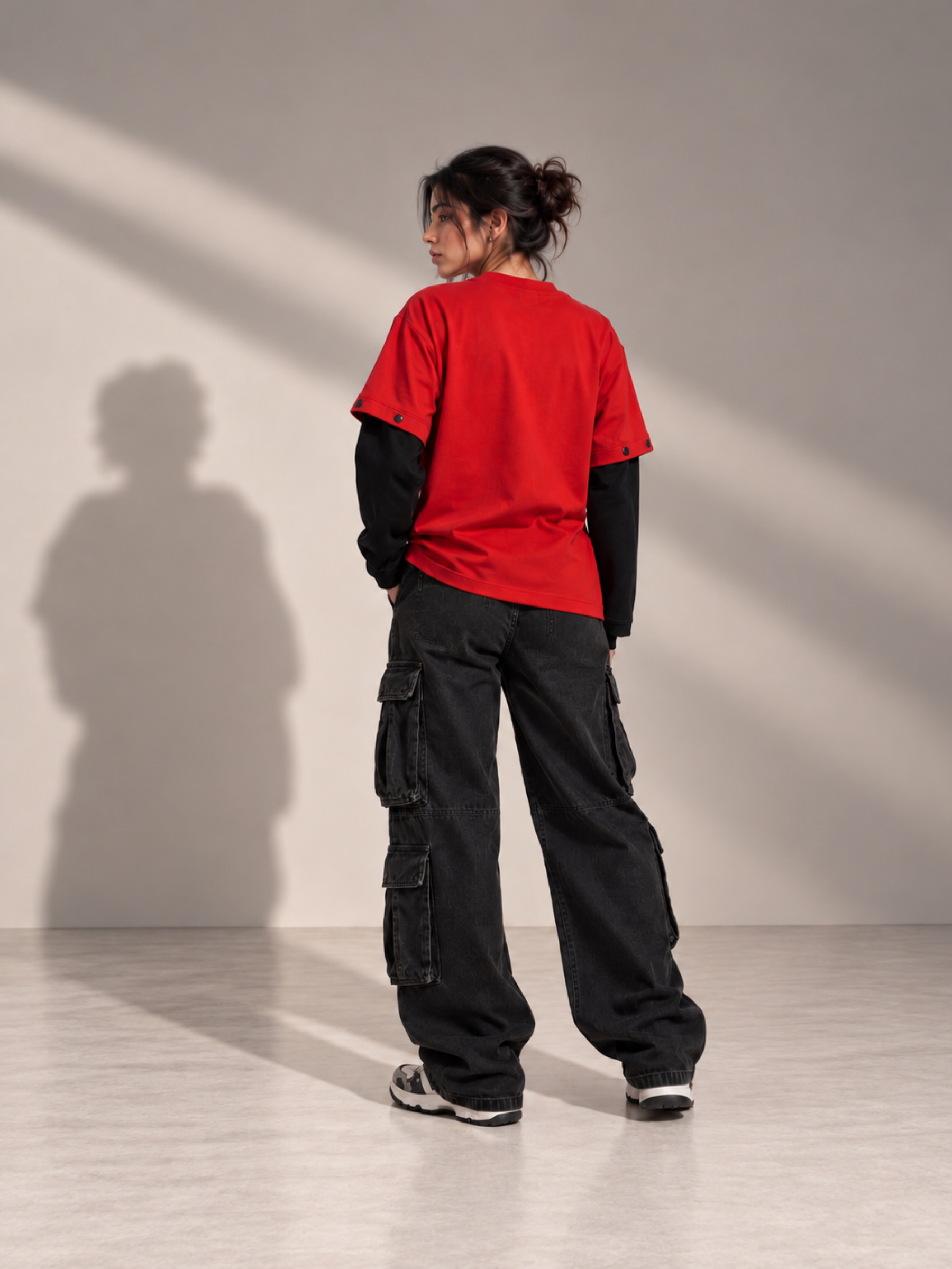 Mt Everest 2.0 Oversized Tee Detachable Sleeves Red-Women