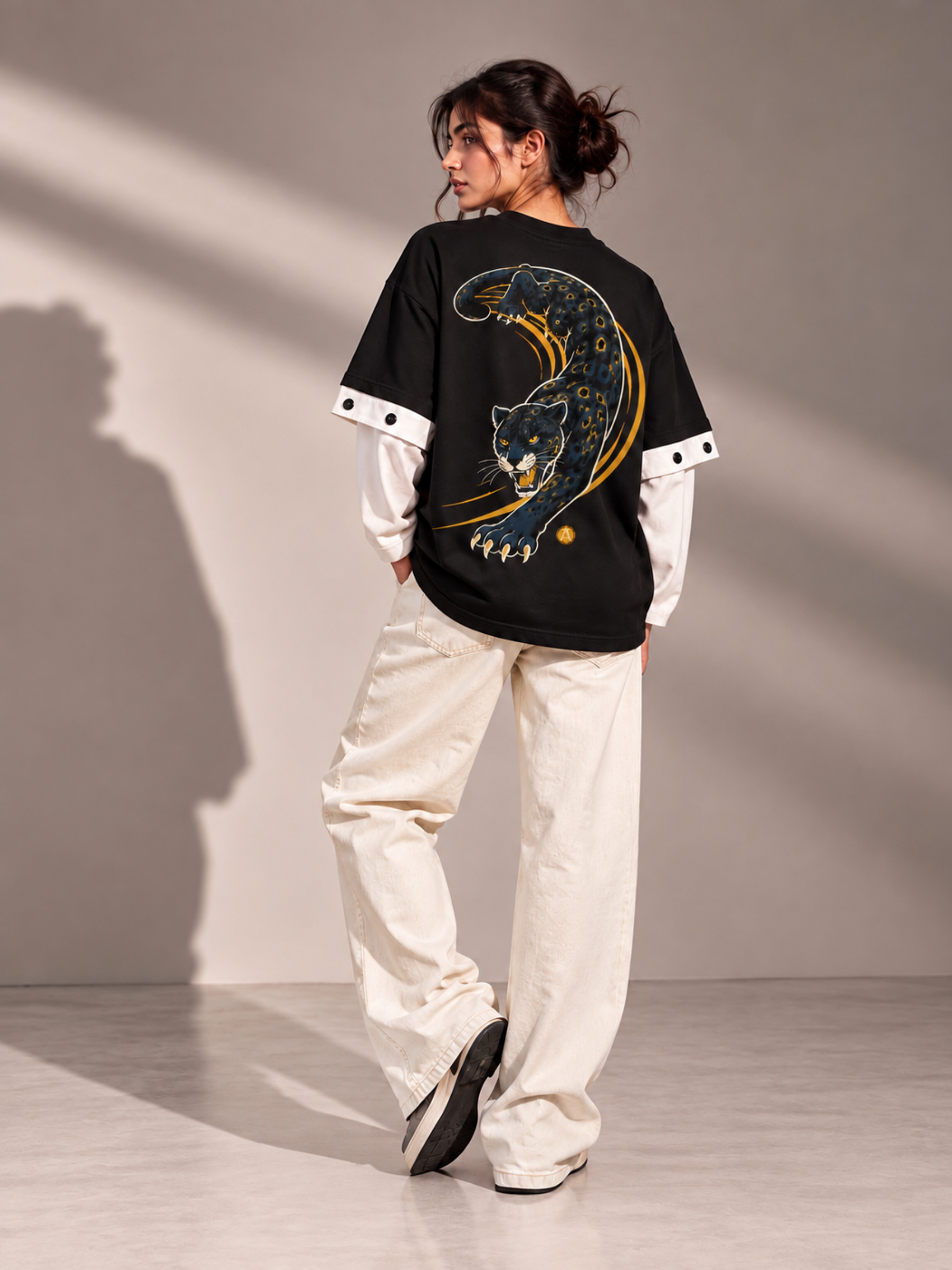 Panther 2.0 Oversized Tee Detachable Sleeve Black-Women