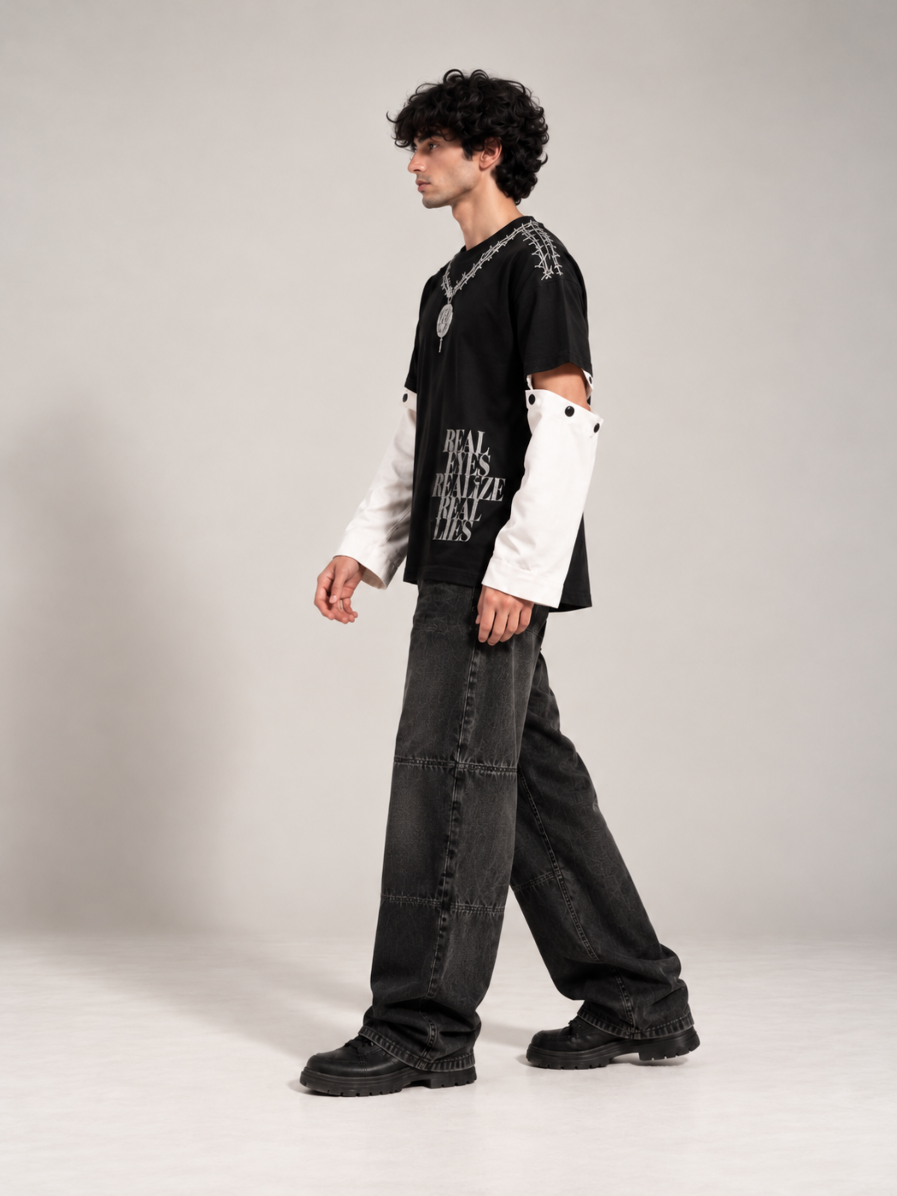 Concert Oversized Tee Detachable Sleeves Black-Men