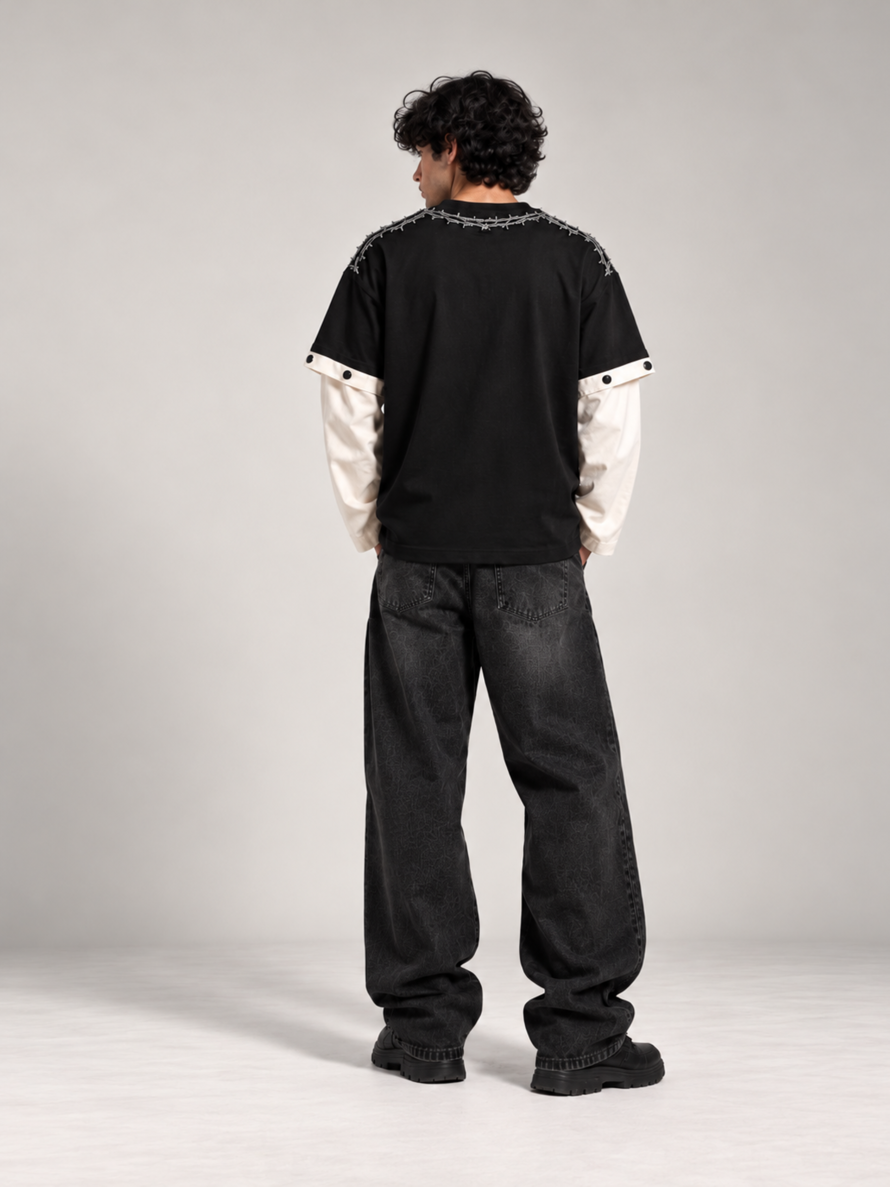 Concert Oversized Tee Detachable Sleeves Black-Men