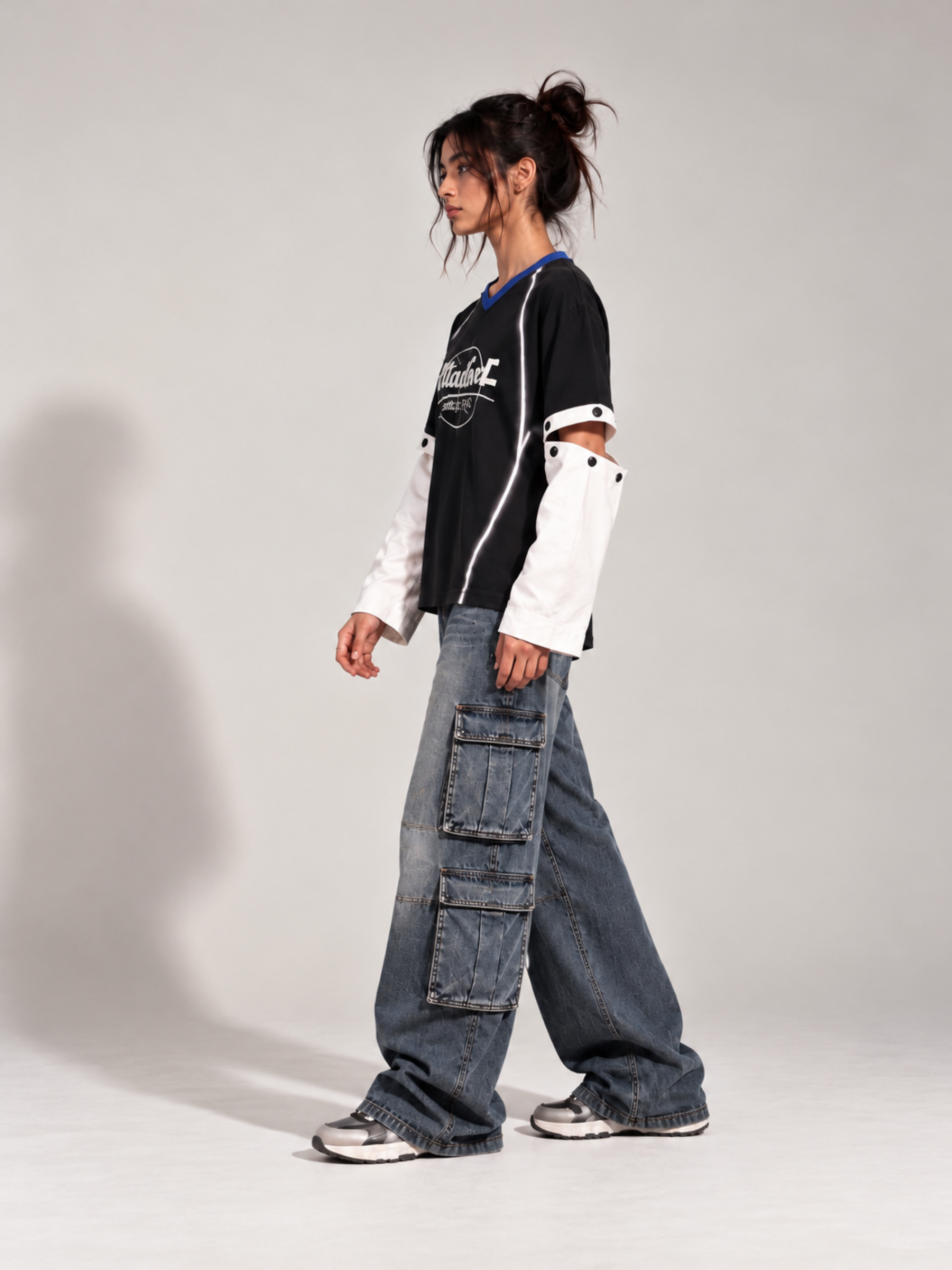 Jersey 2.0 Oversized Tee Detachable Sleeves Black-Women