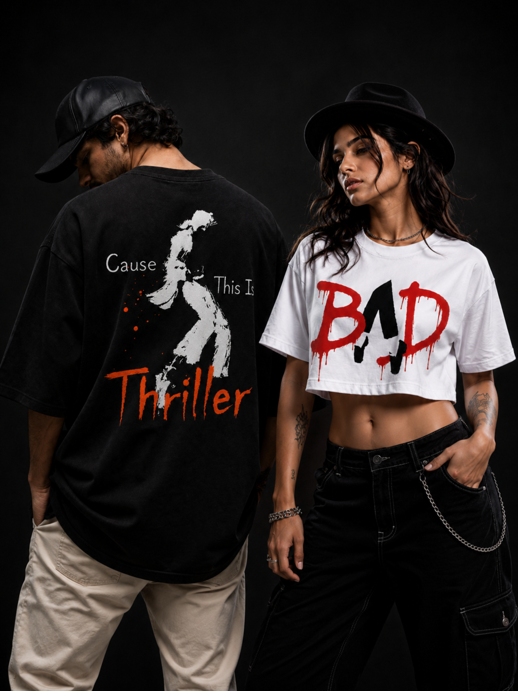 Tribute to MJ Tee + MJ BAD Crop Top (White) - Couple Combo