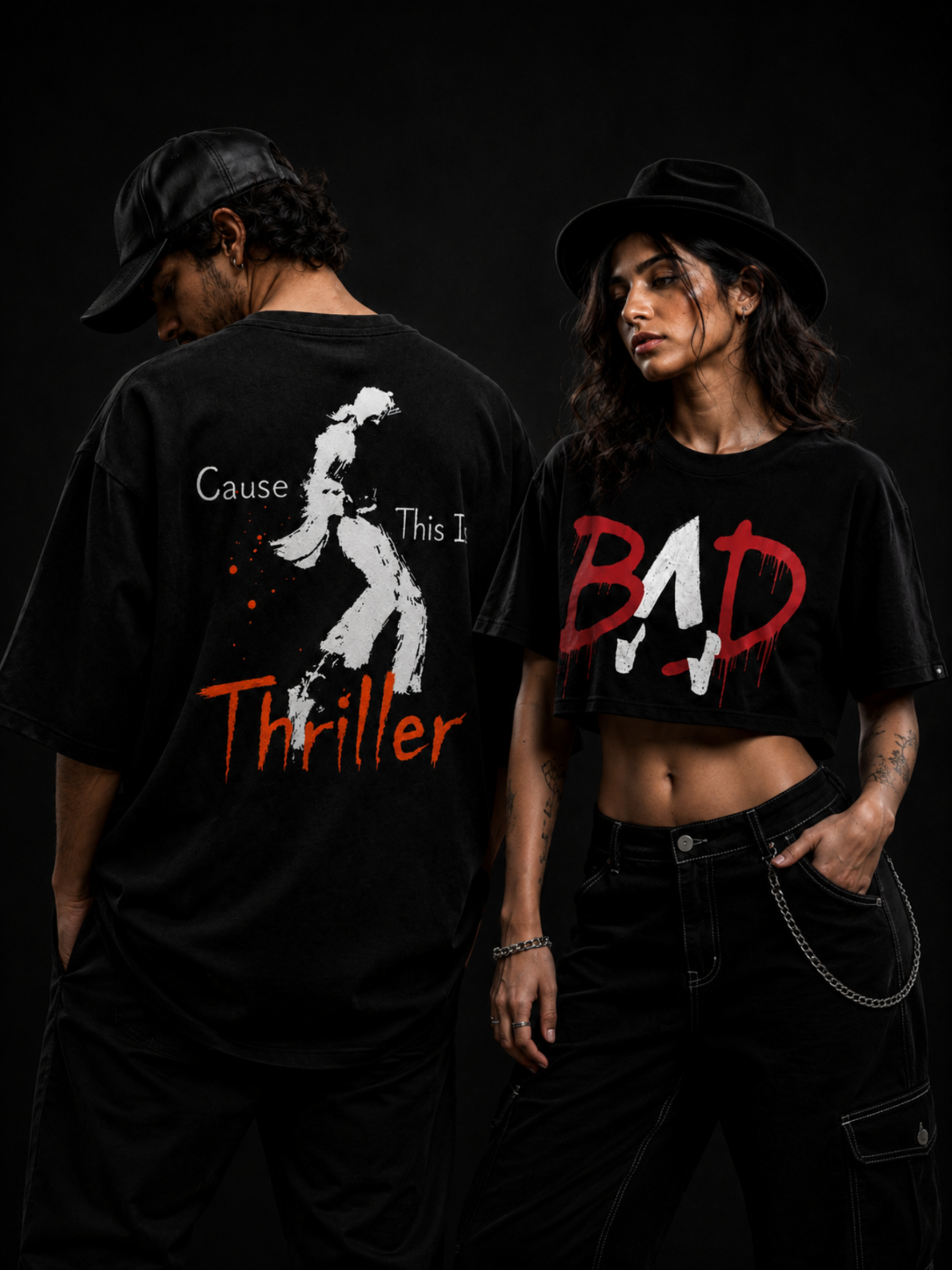 Tribute to MJ Tee + MJ BAD Crop Top (Black) - Couple Combo