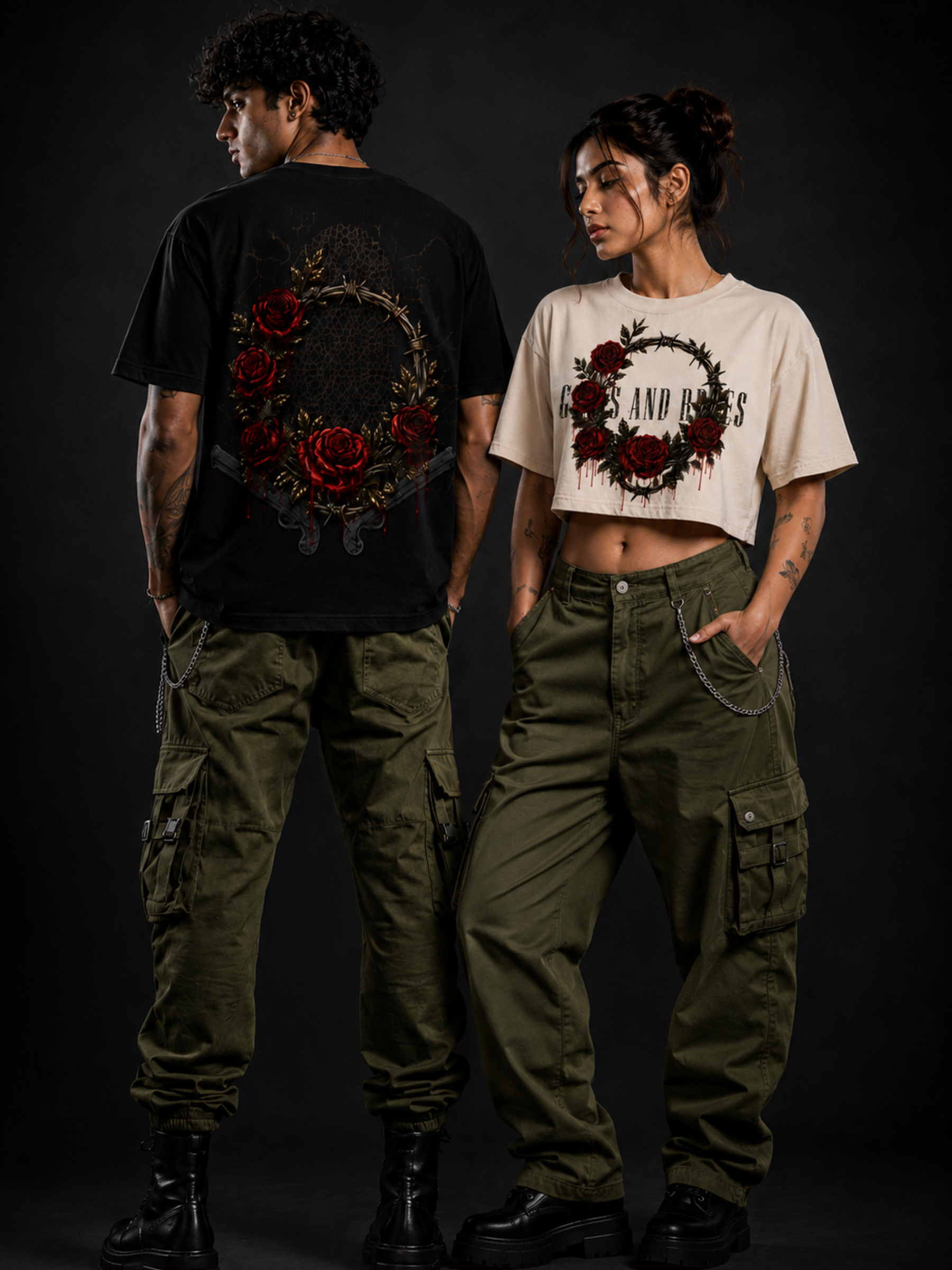 GNR Vintage Rock Tee + GNR Vintage Rock Crop Top (White) — Couple Combo